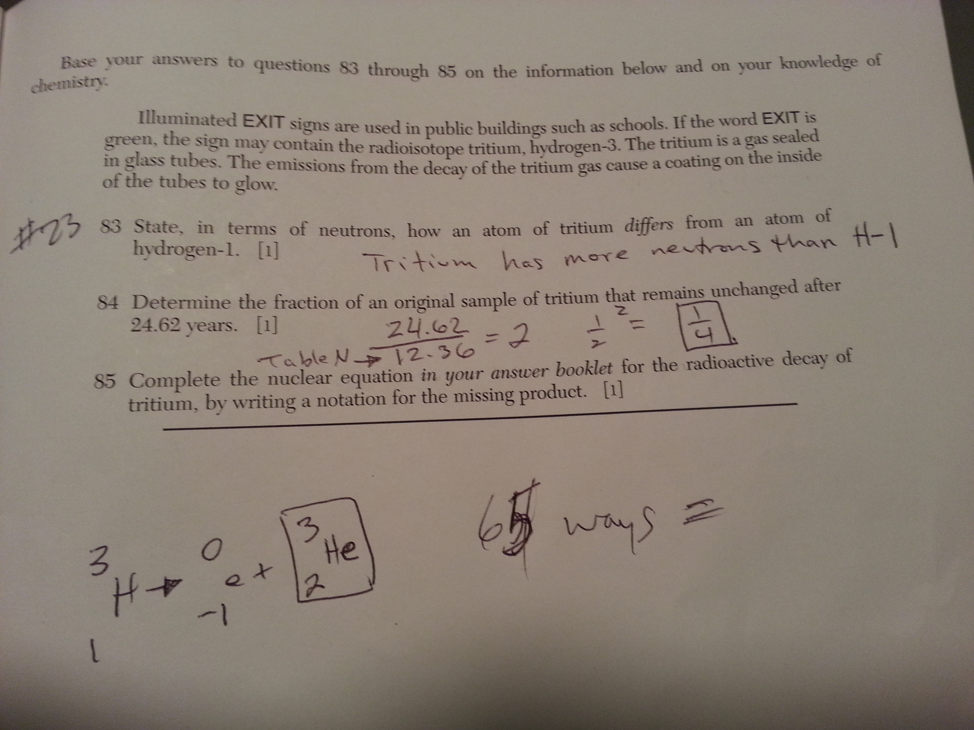 June, 2014 Chemistry Regents Questions, Answers and Ways