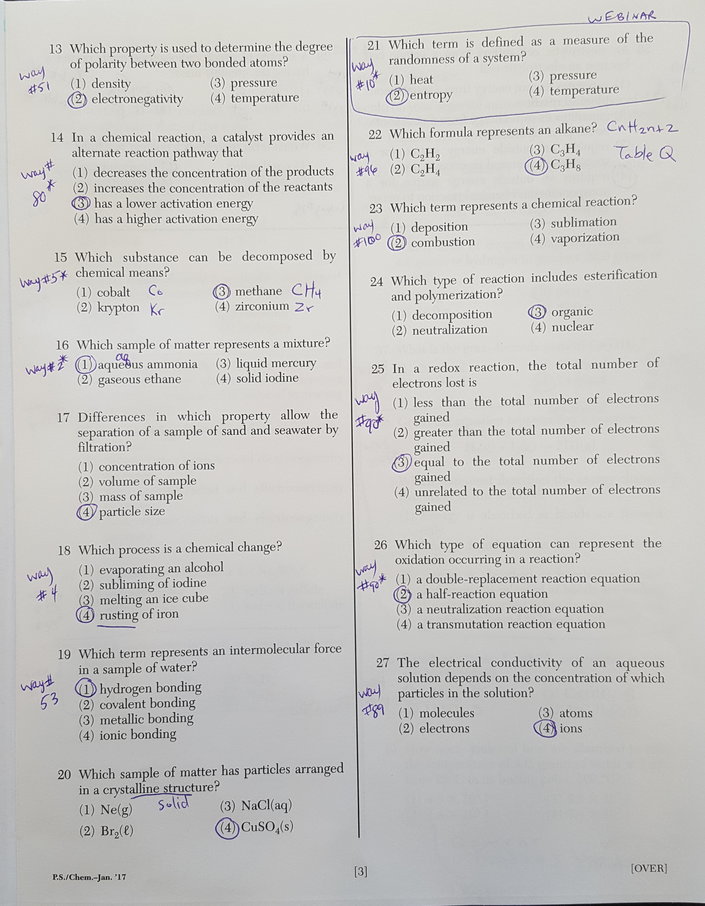 January 2020 Chemistry Regents Answers